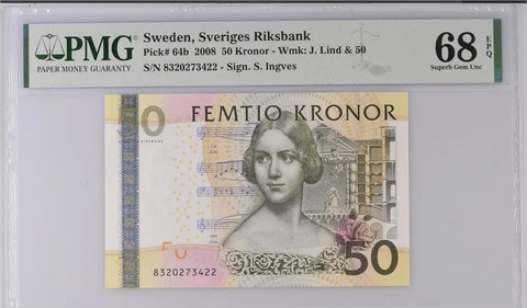 Sweden, Sveriges Riksbank, 50 Kronor 2008 PMG 68 Cover
