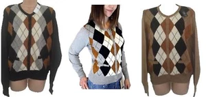 Damen Argyle Golf Golf? CARDIGAN Pullover Knopfleiste SCHWARZ Größe Medium UK 10-12 - Bild 1 von 2