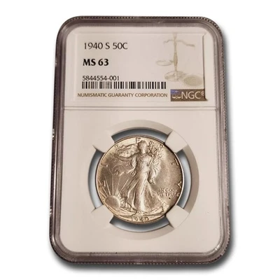 Meio dólar 1940-S Walking Liberty MS-63 NGC - Imagem 1 de 3