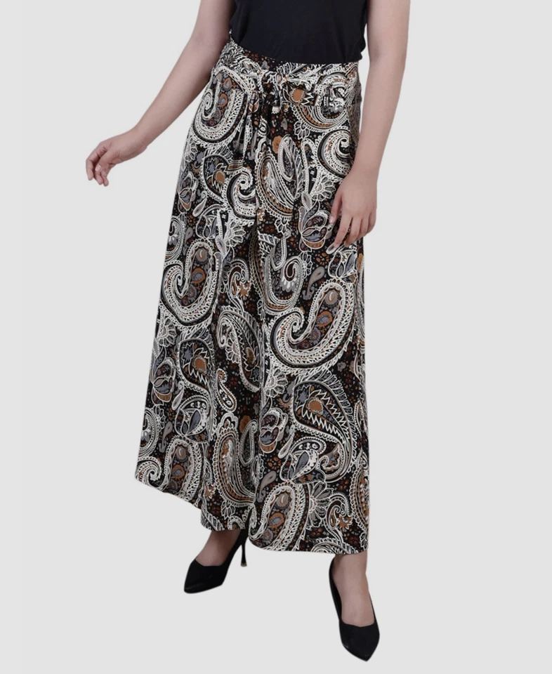 NY Collection Womens Black Printed Maxi Skirt with Sash Waist Tie Petite Size PL - Image 1 of 1