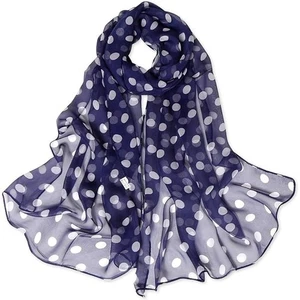 NEW Womens Classic Polka Dot Print Shawl Chiffon Sheer Scarf Navy Blue and White - Picture 1 of 4