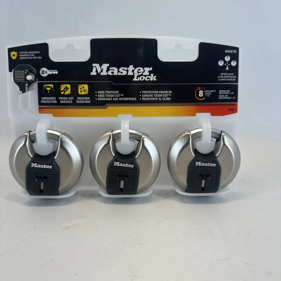 MASTER LOCK Shrouded Padlock 3 Pack Heavy Duty Keyed Alike - Image 1 of 4