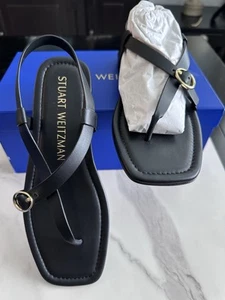 Stuart Weitzman Benni Black Leather Sandals New Size 8.5 $295 - Picture 1 of 8