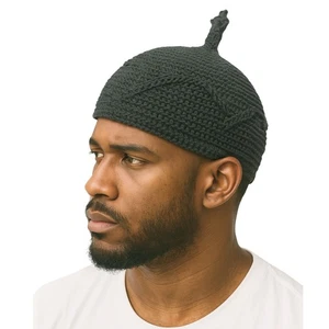 Edo Crotchet Wool Hat #2, Traditional Royal Benin Men Cap for Cultural Attire - Picture 1 of 8
