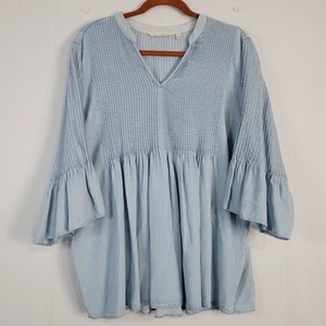 Soft Surroundings Adelaide Top size L light denim chambray pintucked tunic boho - Picture 1 of 9