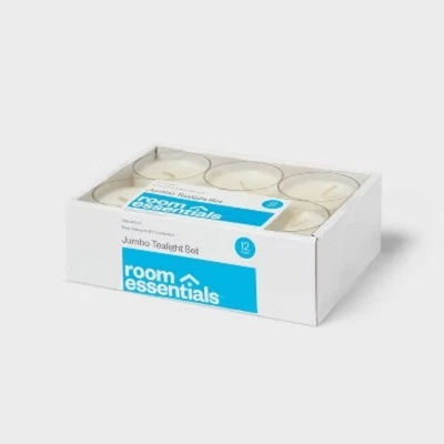 1" 12pk Unscented Jumbo Tealight Candles : Paraffin Wax, 6.5hr Burn Time, 12ct - Image 1 of 3
