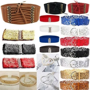 Women Waistband Waist Belt Party Wide Elastic Stretchy Cinch Dress Heart Buckle- - Picture 1 of 24
