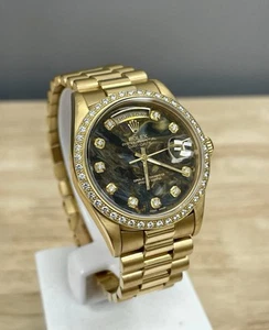ROLEX DAY-DATE 18238 CUSTOM STONE DIAL AND DIAMONDS 18K YELLOW GOLD 36MM - Picture 1 of 9