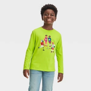 Boys' Long Sleeve Sports Friends Graphic T-Shirt - Cat & Jack Light Green - Picture 1 of 1