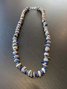 Lapis Lazuli Chip & Coconut Heishi Beads Necklace 22.5" - Picture 1 of 6