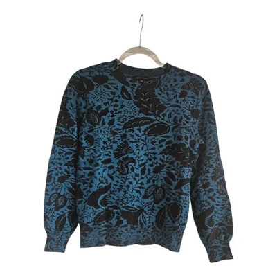 Suéter Ann Taylor XS para mujer negro azul L/S floral cuello redondo Foto 1 de 4
