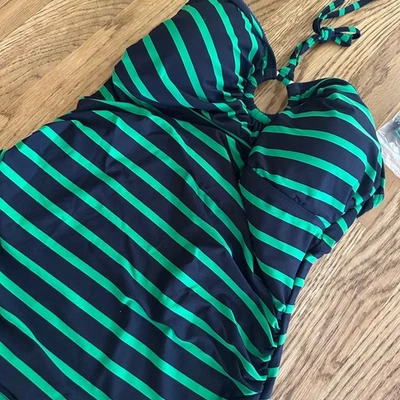 Conjunto de maiô Michael Kors Tankini listrado parte superior inferior verde azul XS - Imagem 1 de 4