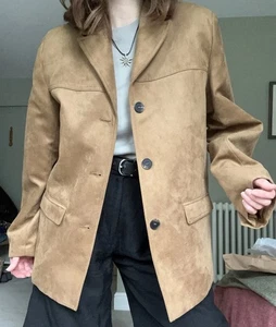 New H&M single breasted blazer Small Light tan brown Faux suede - Picture 1 of 6