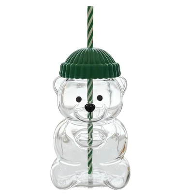 Vaso frío oso estilo gorro verde limitado 2025 con artículo de coleccionista de pajitas Foto 1 de 4
