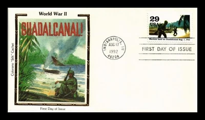 DR JIM STAMPS US COVER WWII MARINES LAND ON GUADALCANAL FDC COLORANO SILK CACHET - Image 1 of 2