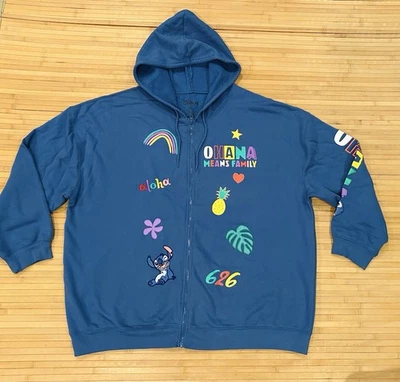 Disney Lilo & Stitch Ohana Family Embroidered Zip Hoodie Blue Size 4X  🏝️ HTF - Image 1 of 4