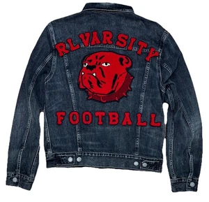 Ralph Lauren Polo Varsity Football Bulldog Letterman Denim Jean Jacket Small Men - Picture 1 of 17