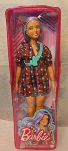 Barbie Fashionista # 157 Muñeca Curvilínea Pelo Púrpura, Vestido a Cuadros y Cartera de Cactus - Imagen 1 de 1