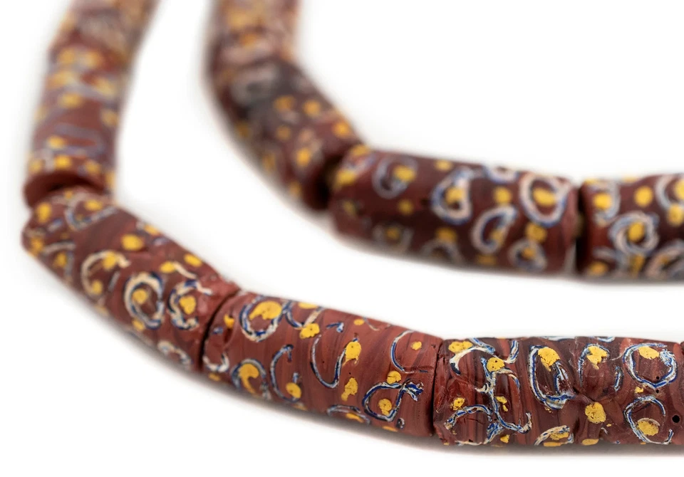 Red Dotted Cylindrical Fancy Venetian Trade Beads 12mm Ghana African Cylinder - Image 1 of 4