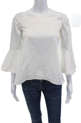N/Nicholas Womens Fringed Flared Sleeved Off The Shoulder Blouse White Size 2 - Image 1 of 4