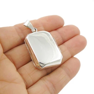 Großer gepunzter Rechteck 925 Sterling Silber poliert Medaillon Stil Anhänger - Bild 1 von 6