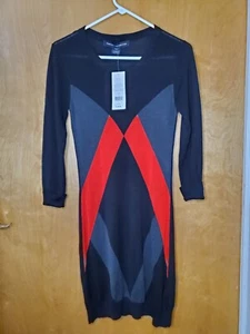French Connection Pullover Kleid neu mit Etikett Bodycon schwarz rot grau Farbblock Größe 6 - Bild 1 von 11