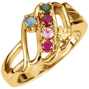 14K Solid Gold Mother's Ring 1 to 6 Birthstones, Mothers Day Jewelry Ring - Picture 1 of 71