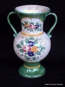 Jarrón italiano de cerámica artística toscana con mango de 8" crema/verde floral - Imagen 1 de 5