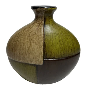 Bud Vase MCM Style Ceramic Faux Wood Color Block Slim Sphere Decor Piece - Picture 1 of 7