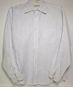 L.L. Bean Dress Shirt Mens White with Blue Stripes Vintage Single Stitch 16 1/2 - Picture 1 of 4