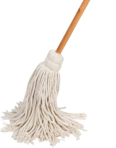 Large Wet Deck Cotton Mop with Solid Wood Handle (11 Oz, White) - Picture 1 of 5