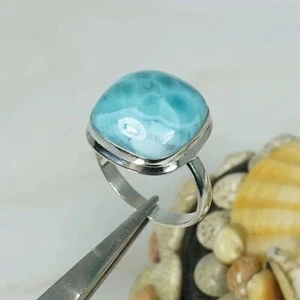 Anillo cuadrado de piedras preciosas de plata esterlina 925 azul natural hecho a mano joyería - Imagen 1 de 5