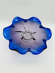 Vintage Royal Gallery Poland Blue & Purple Footed Art Glass Bowl 10.5" - Foto 1 di 13