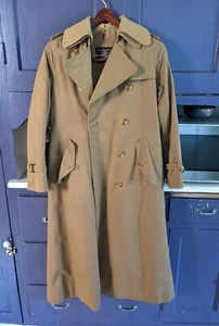 VinTagE BURBERRY OVERCOAT WOOL LINED TRENCH/RAIN COAT L in TAN KHAKI - Picture 1 of 7