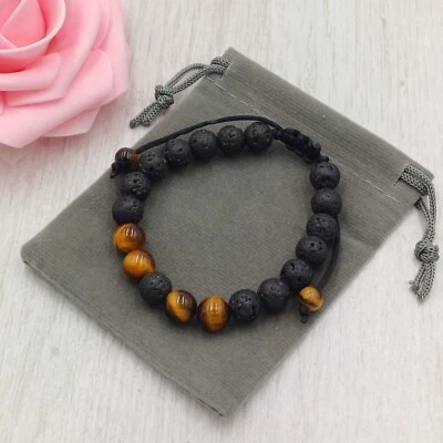 ЛАВОВЫЙ КАМЕНЬ И ГЛАЗ ТИГРА Исцеляющий Кристалл Драгоценный Камень Чакра Шнур Браслет 8 мм - Изображение 1 из 4