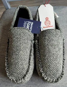 Bedroom Athletics Mens Louis Harris Tweed Moccasin-Black/White Herringbone-UK 8 - Picture 1 of 5