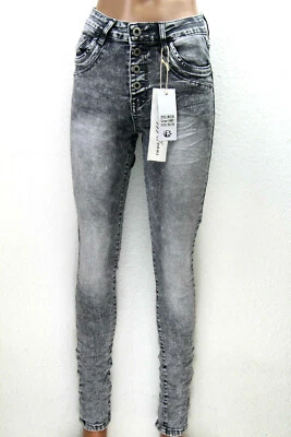 JEWELLY Damen Jeans Grau Weiß High Waist Denim Knopfleiste Stretch JW22128 - Bild 1 von 4