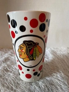 Chicago Blackhawks NHL Coffee Mug Red Black Polka Dots 14 oz - Picture 1 of 4