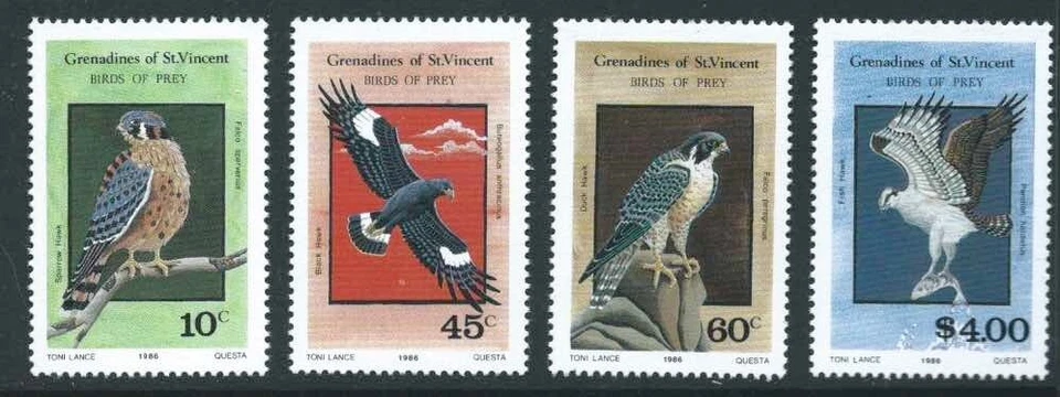 GRENADINES ST VINCENT 1986 SG495/8 conjunto 4 aves de rapina gato perfeito desmontado £ 9,90 - Imagem 1 de 1