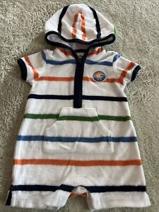 Baby Gap Boys White Navy Blue Striped Terry Cloth Hoodie Shorts 0-3 Months