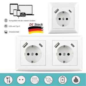 Steckdose mit USB-A & USB-C Wandsteckdose Unterputz mit USB Typ A + C Anschluss - Bild 1 von 17
