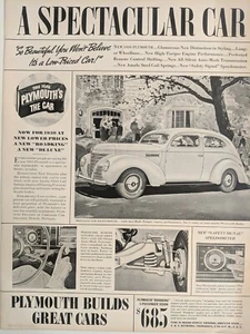 1938 vintage Plymouth print ad. Pre world war II - Picture 1 of 1