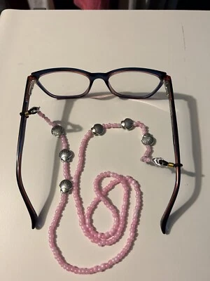 Almeja conchas marinas y cuentas de vidrio rosa soporte para gafas máscara cadena cordón anteojos Foto 1 de 3