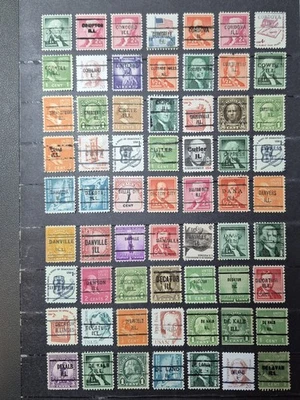 US stamps, 63 precancels from Columbus to Delavan, Illinois. Ship O/S $2 - Image 1 of 4