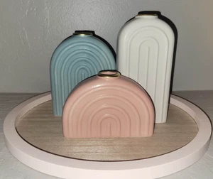 2023 Target Bullseye 3 Boho Rainbow Arch Bud Vasen Blau Elfenbein Rosa Gold NEU - Bild 1 von 4