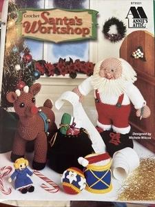 Annie's Attic Santa's Workshop Crochet Patterns Santa Mrs Elf Toys Reindeer Doll - Picture 1 of 2