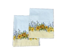 2 Vintage Sonnenblumen Gardinen kurz Cafe Volants Paneele Vorhänge gelb weiß Paar - Bild 1 von 5