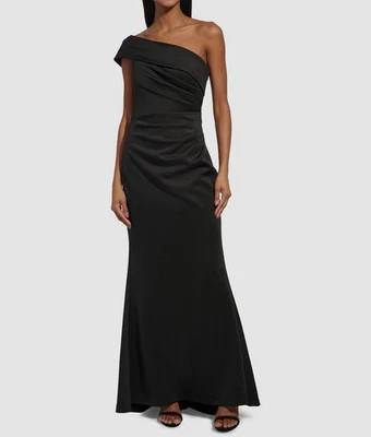 Eliza J Women's Black Scuba Pleated One-Shoulder Gown Dress Sz 6 - Image 1 of 3