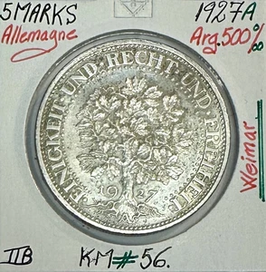 ALLEMAGNE WEIMAR - 5 MARK - 1927 A - Pièce de Monnaie en Argent // Qualité : TTB - Picture 1 of 2