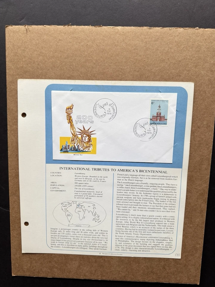American Bicentennial FDC(C88) +Luxembourg Independence Hall +Statue of Liberty - Image 1 of 1